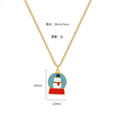 Women Fashion Cartoon Christmas Oil Drip Elk Snowman Bell Stainless Steel O-Chain Necklace