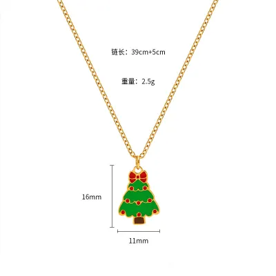 Women Fashion Cartoon Christmas Oil Drip Elk Snowman Bell Stainless Steel O-Chain Necklace