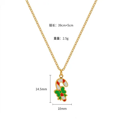 Women Fashion Cartoon Christmas Oil Drip Elk Snowman Bell Stainless Steel O-Chain Necklace