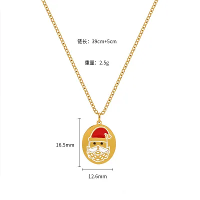 Women Fashion Cartoon Christmas Oil Drip Elk Snowman Bell Stainless Steel O-Chain Necklace