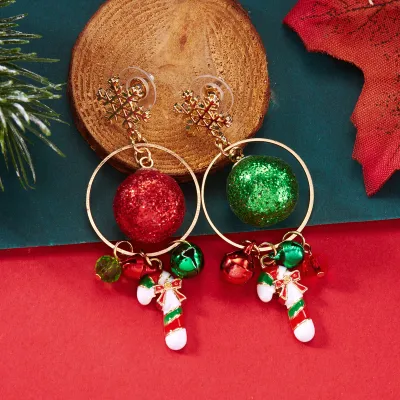 Women Fashion Cute Cartoon Christmas Rhinestone Earrings Fresh Sweet