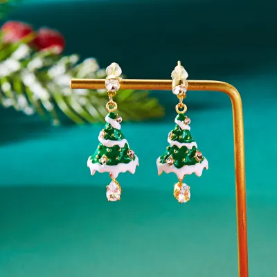 Women Fashion Cute Cartoon Christmas Rhinestone Earrings Fresh Sweet