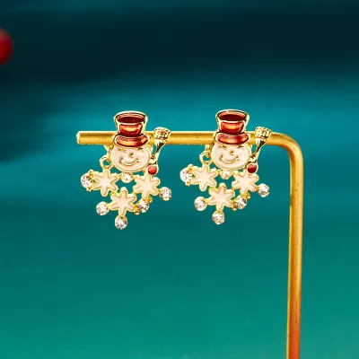 Women Fashion Cute Cartoon Christmas Rhinestone Earrings Fresh Sweet