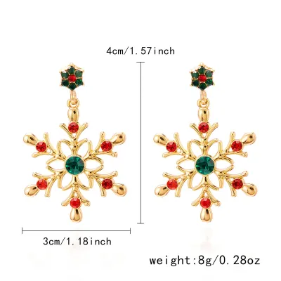 Women Fashion Christmas Snowflake Rhinestone Pearl Earrings Fresh Sweet