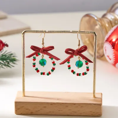 Women Fashion Christmas White Crystal Bowknot Earrings