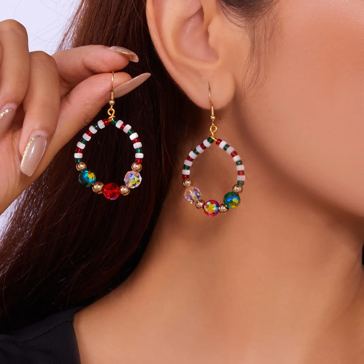 Women Fashion Christmas White Crystal Bowknot Earrings