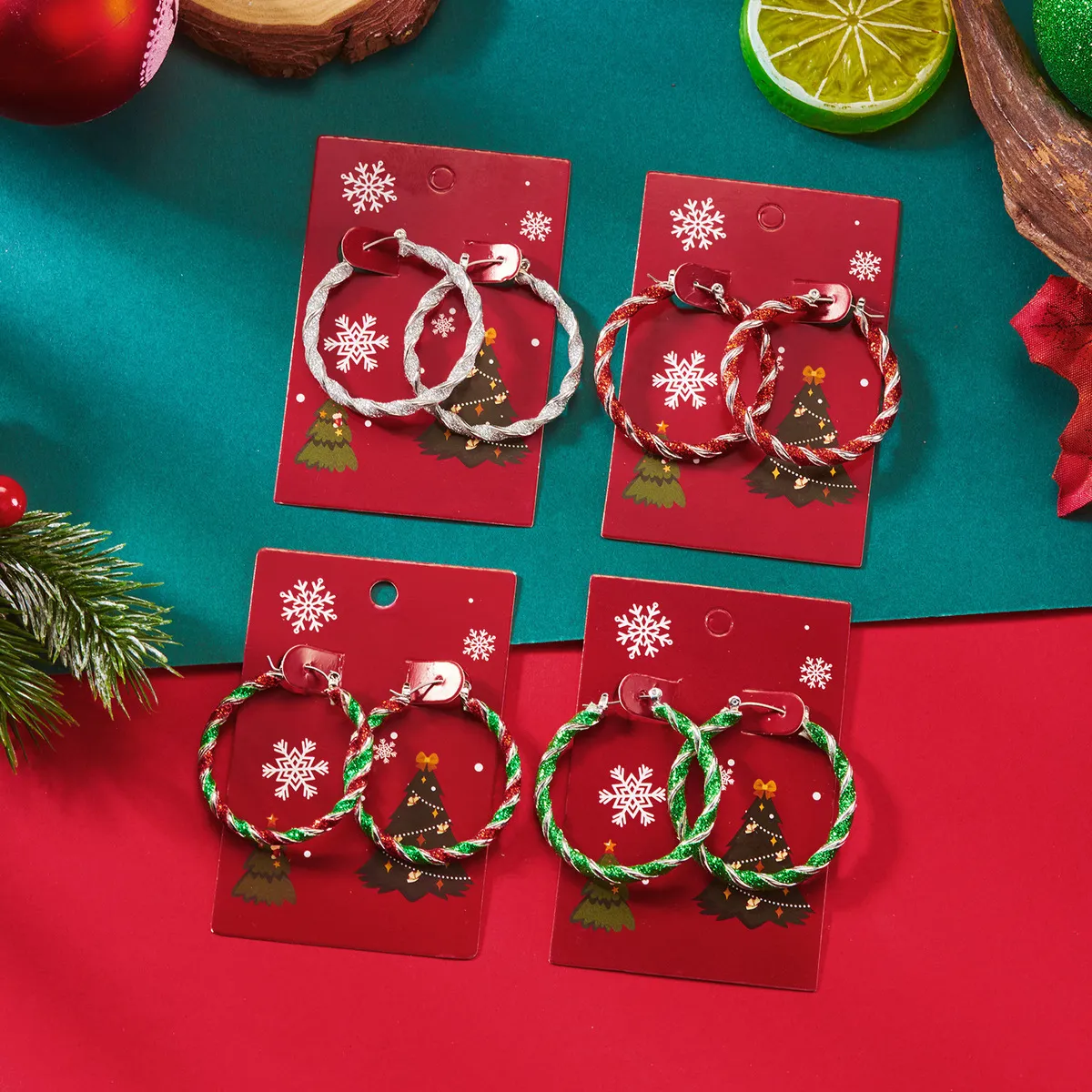 Women Fashion Christmas Color Distorted Sweet Cool Earrings