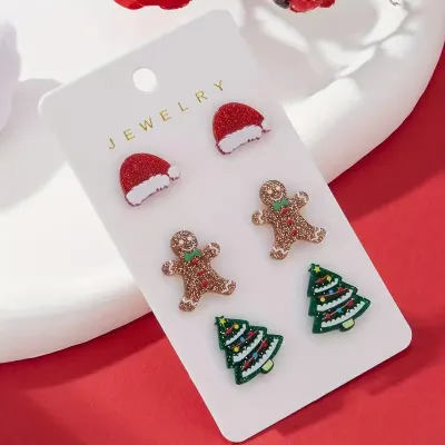 Women Vintage Acrylic Christmas Tree Snowflake Earrings 3pair -Set