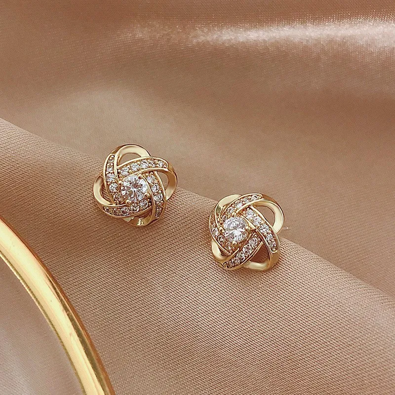 Women Hollow Cross Zircon Earrings Geometric Fresh Sweet Alloy