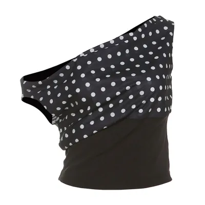 Women Sexy Polka Dot Sloping Shoulder Crop Top