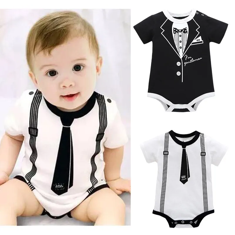 Kids Baby Boys Cute Printed Short-Sleeve Cotton Rompers