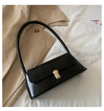 Women Fashion Retro Solid Color PU Shoulder Bag Small Square Latch Closure