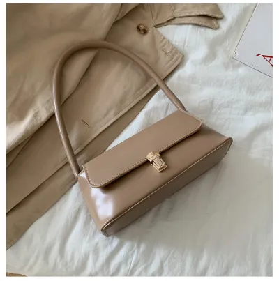 Women Fashion Retro Solid Color PU Shoulder Bag Small Square Latch Closure