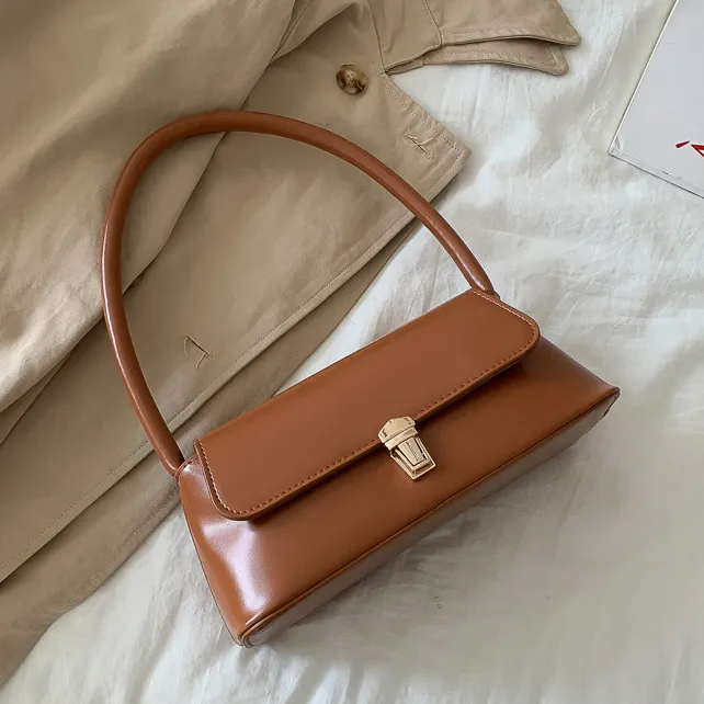 Women Fashion Retro Solid Color PU Shoulder Bag Small Square Latch Closure