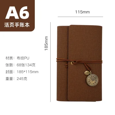 Creative Retro A6 Loose-Leaf Strap Notebook Cotton PU Cover