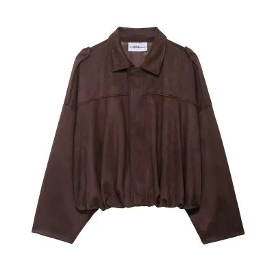 Women Casual Suede Bomber Jacket Coat Street Style