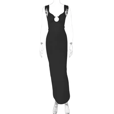 Women Summer Sexy V-Neck Backless Split Slim Fit Midi Dress