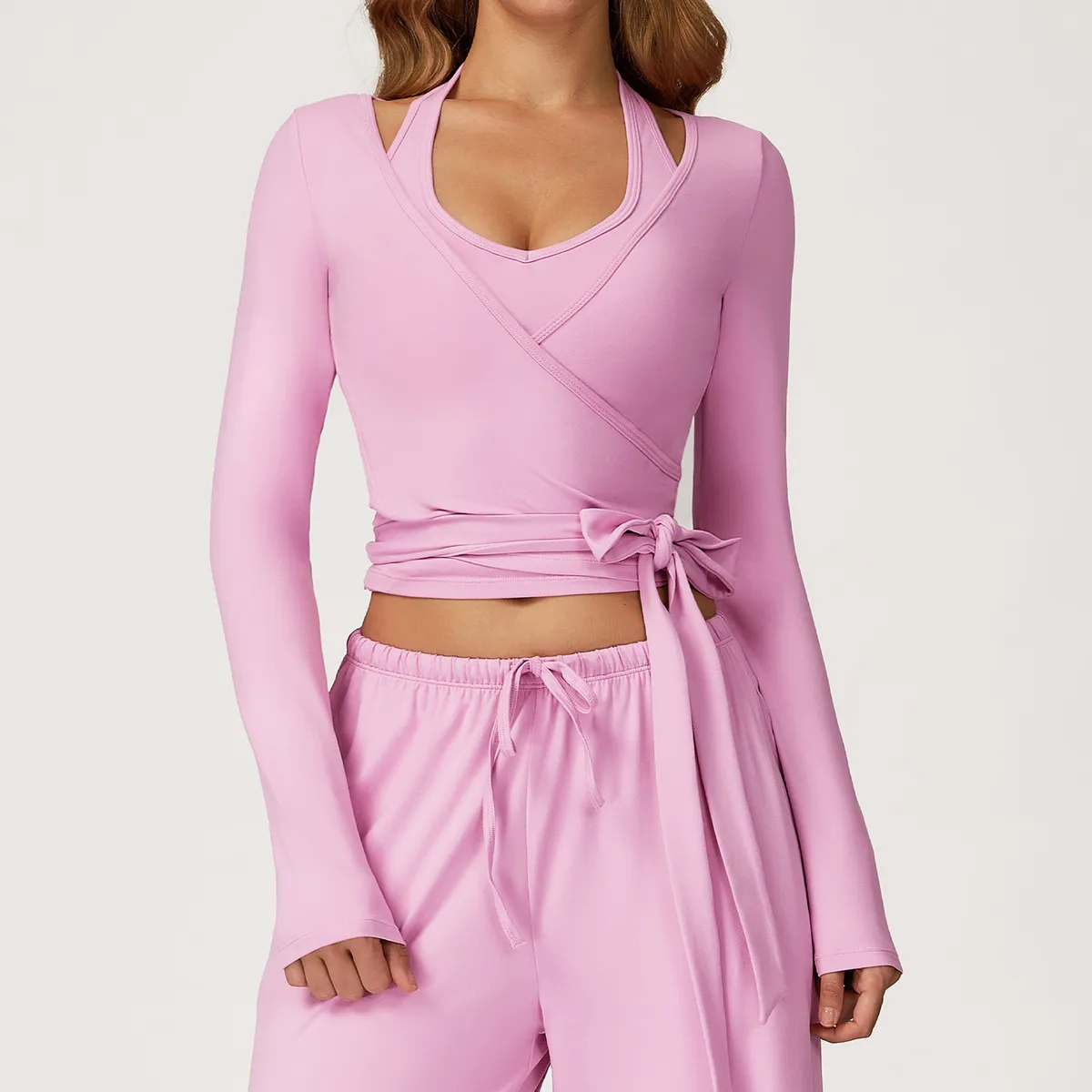 Women Sports Yoga Long Sleeve One-Piece Strap Top - South Korean Silk Sanding Fabric