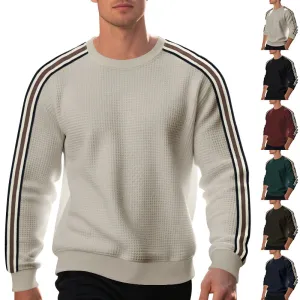 Men Round Neck Loose Stripe Sweatshirt Long Sleeve Pullover