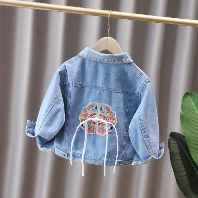 Girls Kids Denim Coat Autumn Winter Single-Breasted Leisure Cotton 90%