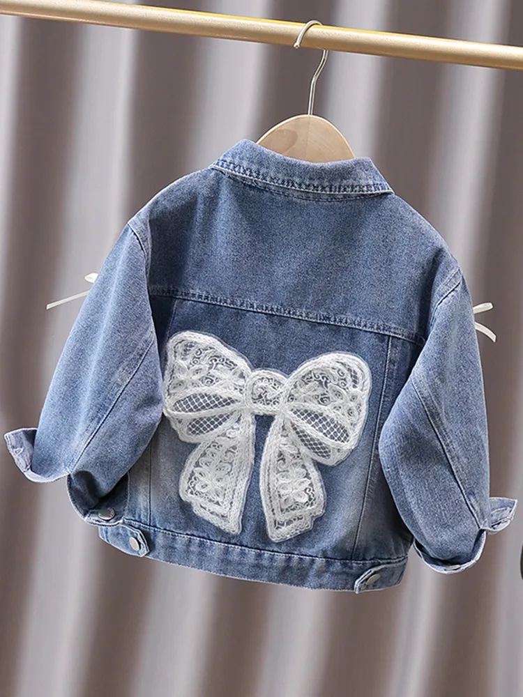 Girls Kids Denim Coat Autumn Winter Single-Breasted Leisure Cotton 90%
