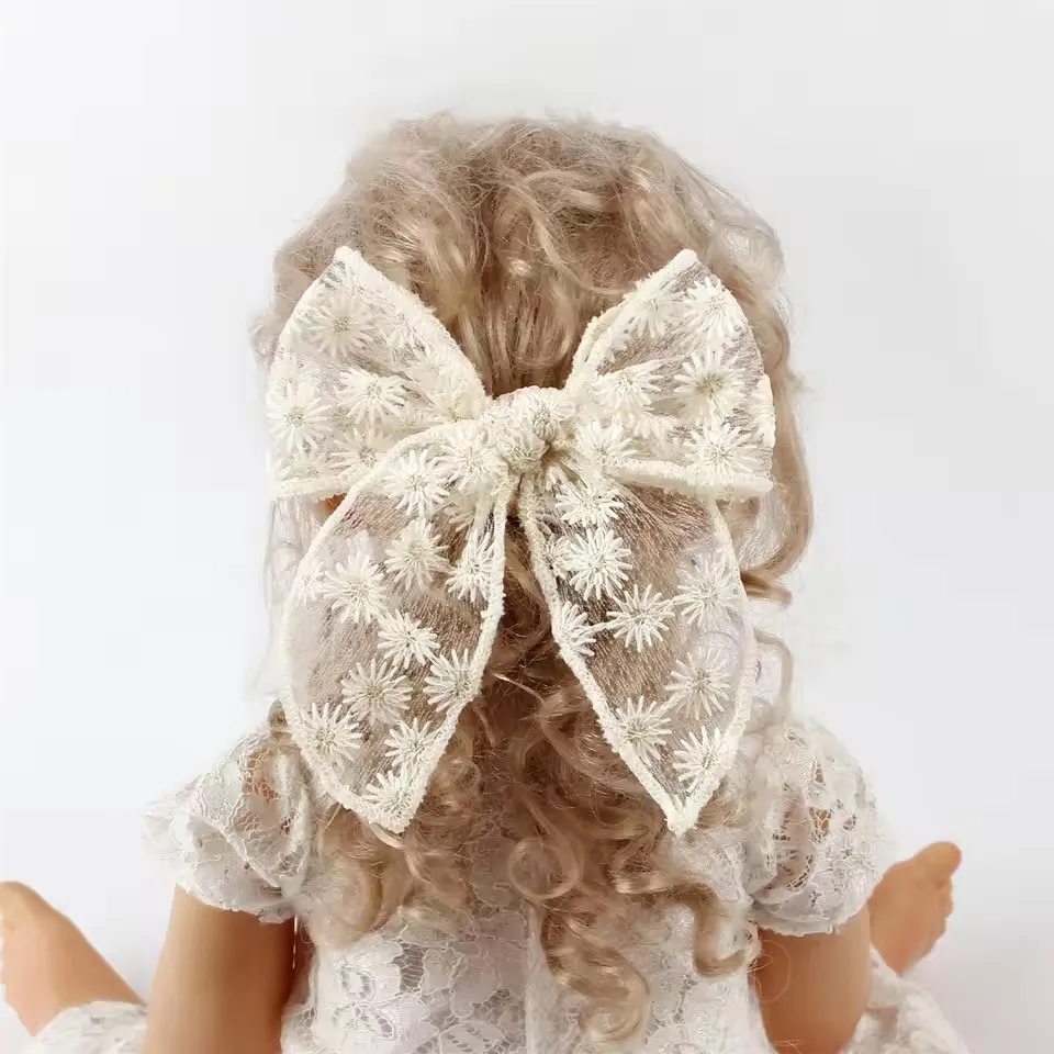 Girls Embroidered Lace Bow Hair Ring Small Fresh Duckbill Clip
