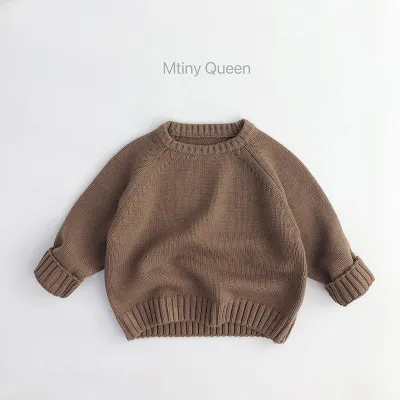 Pullover retro básico de punto liso para niños, Otoño Invierno