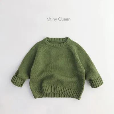 Pullover retro básico de punto liso para niños, Otoño Invierno