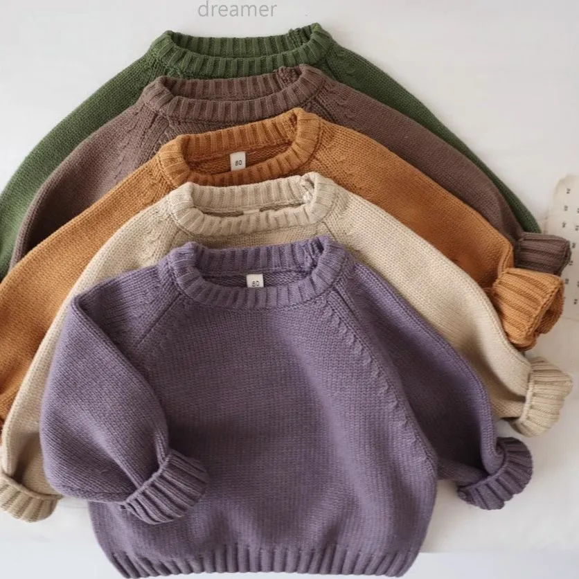 Pullover retro básico de punto liso para niños, Otoño Invierno