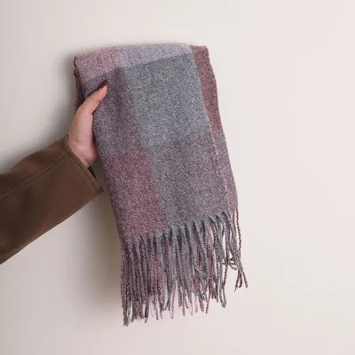 Women Autumn Winter Fashion Commuter Contrast Color Cashmerelike Tassel Scarf
