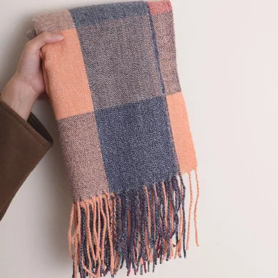 Women Autumn Winter Fashion Commuter Contrast Color Cashmerelike Tassel Scarf