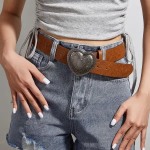 Y2k Women Textured Pin Vintage Heart Buckle Belt