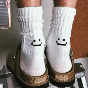 Embroidered Smiley Face Solid Color Boneless Sweat Absorbing Breathable Men Socks