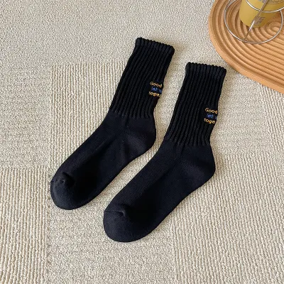 Vintage Men Letter Embroidered Cotton Stockings