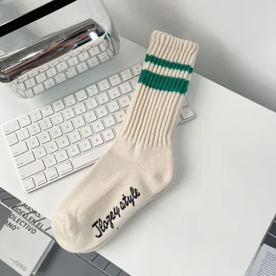 Men Color Blocking Stripe Towel Cotton Socks