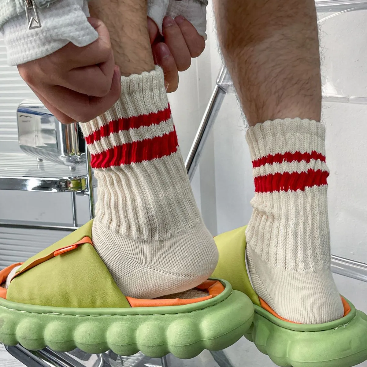 Men Color Blocking Stripe Towel Cotton Socks