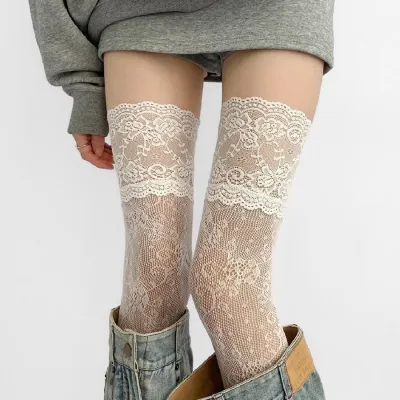 Delicate Lace Solid Color Women Over-The-Knee Stockings