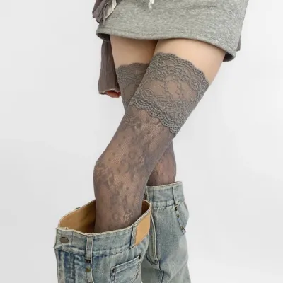 Delicate Lace Solid Color Women Over-The-Knee Stockings