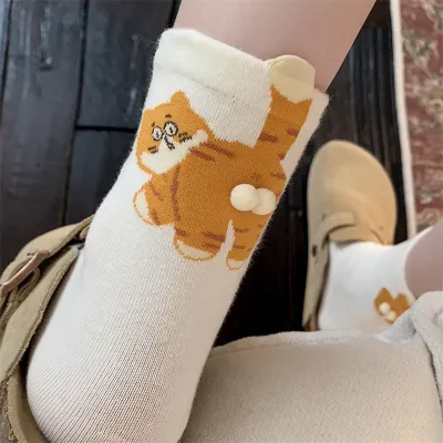 Women Cute Cat Funny Mid-Calf Cotton Socks