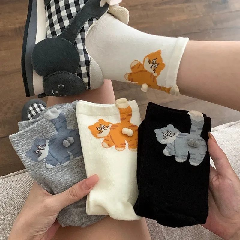 Women Cute Cat Funny Mid-Calf Cotton Socks