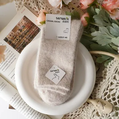 Autumn Winter Rabbit Fur Wool Socks Women Mid-Calf