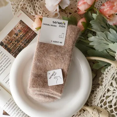 Autumn Winter Rabbit Fur Wool Socks Women Mid-Calf
