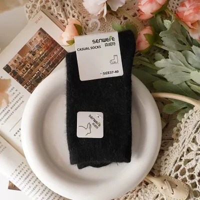 Autumn Winter Rabbit Fur Wool Socks Women Mid-Calf
