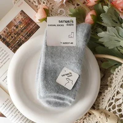 Autumn Winter Rabbit Fur Wool Socks Women Mid-Calf