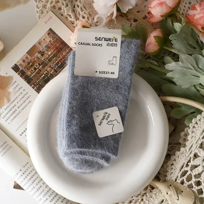 Autumn Winter Rabbit Fur Wool Socks Women Mid-Calf