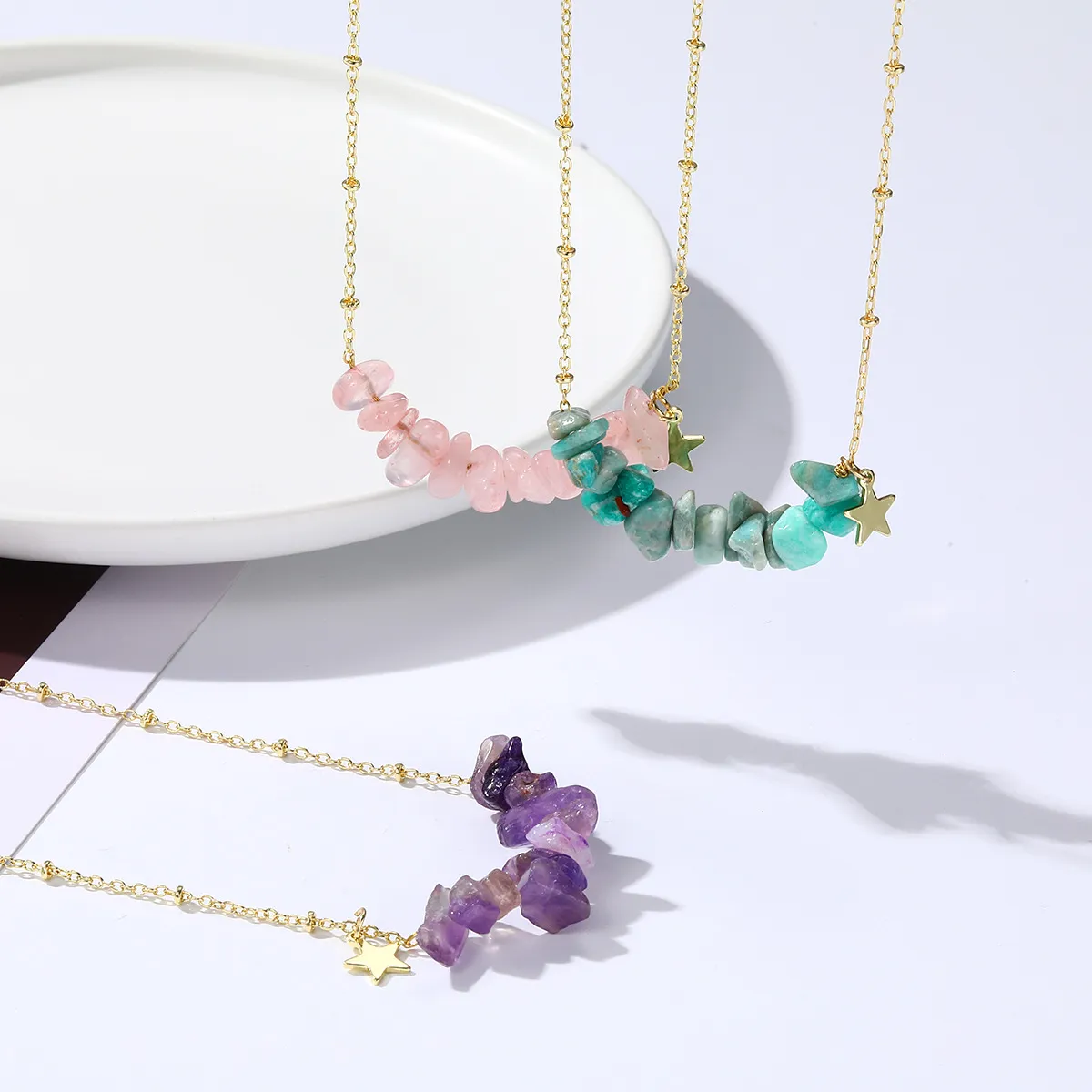 Women Bohemian Simple Crystal Stone Geometric Necklace