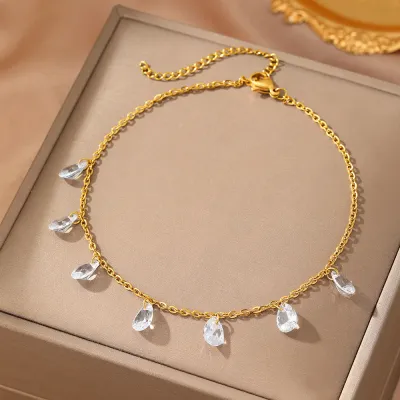 Women's Stainless Steel Geometric Zircon Anklet