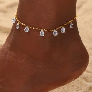 Women's Stainless Steel Geometric Zircon Anklet