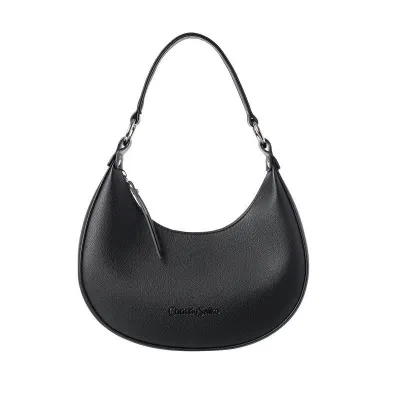 Fashion Women Portable Half Moon Shoulder Underarm Bag PU Street Trend Zipper Medium Soft