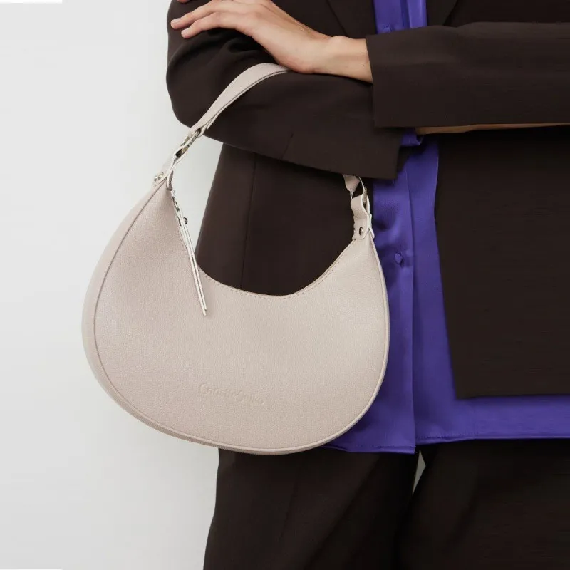 Fashion Women Portable Half Moon Shoulder Underarm Bag PU Street Trend Zipper Medium Soft